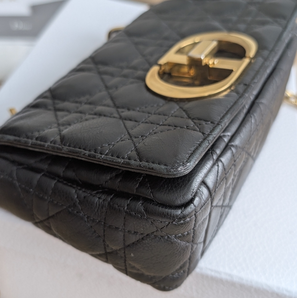 Dior Caro Small Black and Gold Quilted Chain Bag - Picture 5 of 12